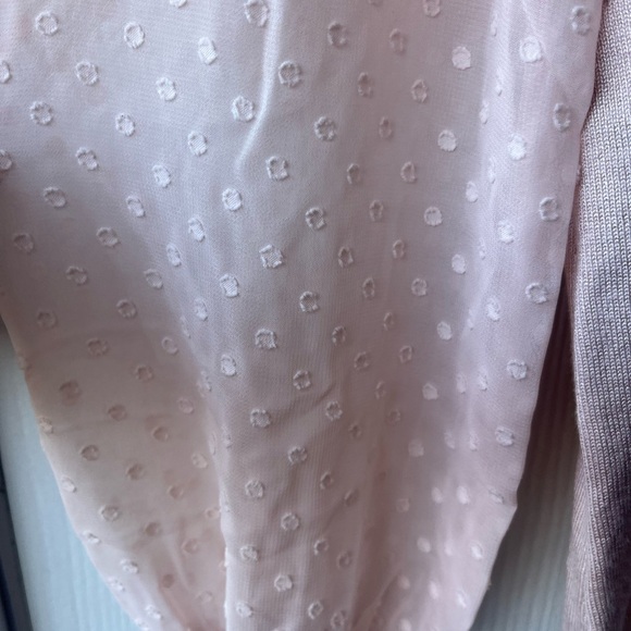 ADRIANNA PAPELL Blush Pink Button-Down Cardigan with Sheer Polka Dot Sleeves NWT - Picture 12 of 12